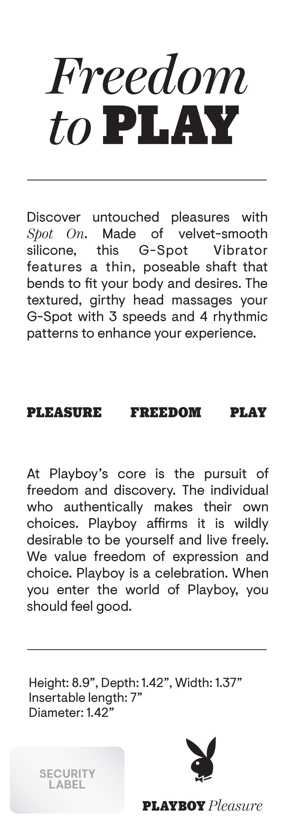 Playboy Pleasure SPOT ON G-Spot Vibrator with 3 Speeds > Sex Toys For Ladies > G-Spot Vibrators
