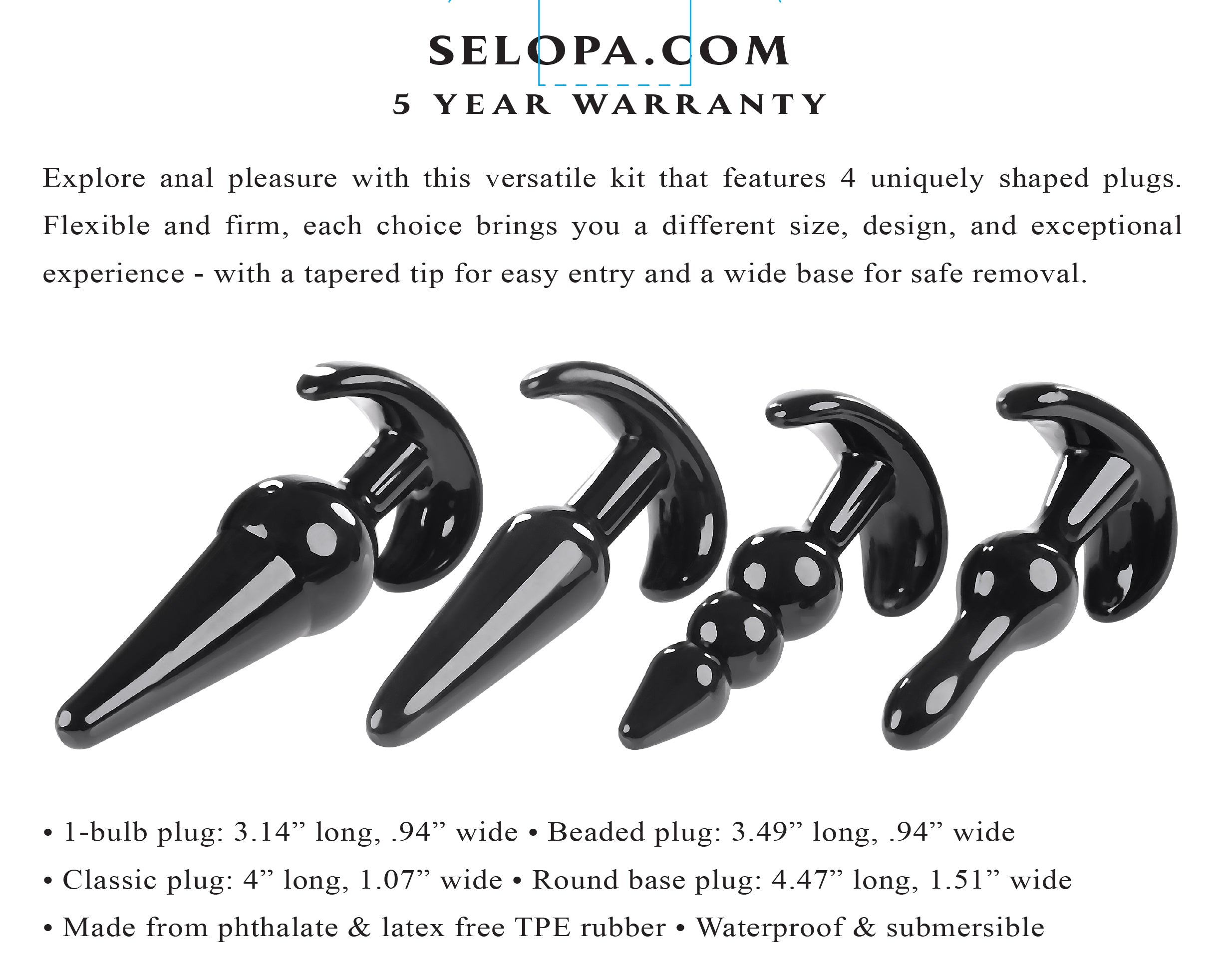 Selopa Intro To Plugs Black Butt Plugs Set of 4 > Anal Range > Butt Plug Kits
