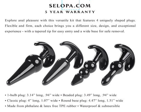 Selopa Intro To Plugs Black Butt Plugs Set of 4 > Anal Range > Butt Plug Kits
