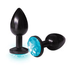 The Silver Starter Anodised 7.1 cm Butt Plug with Aqua Jewel Blue|Black > Anal Range > Jewel Butt Plugs