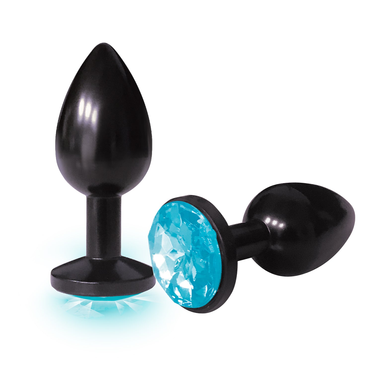 The Silver Starter Anodised 7.1 cm Butt Plug with Aqua Jewel Blue|Black > Anal Range > Jewel Butt Plugs