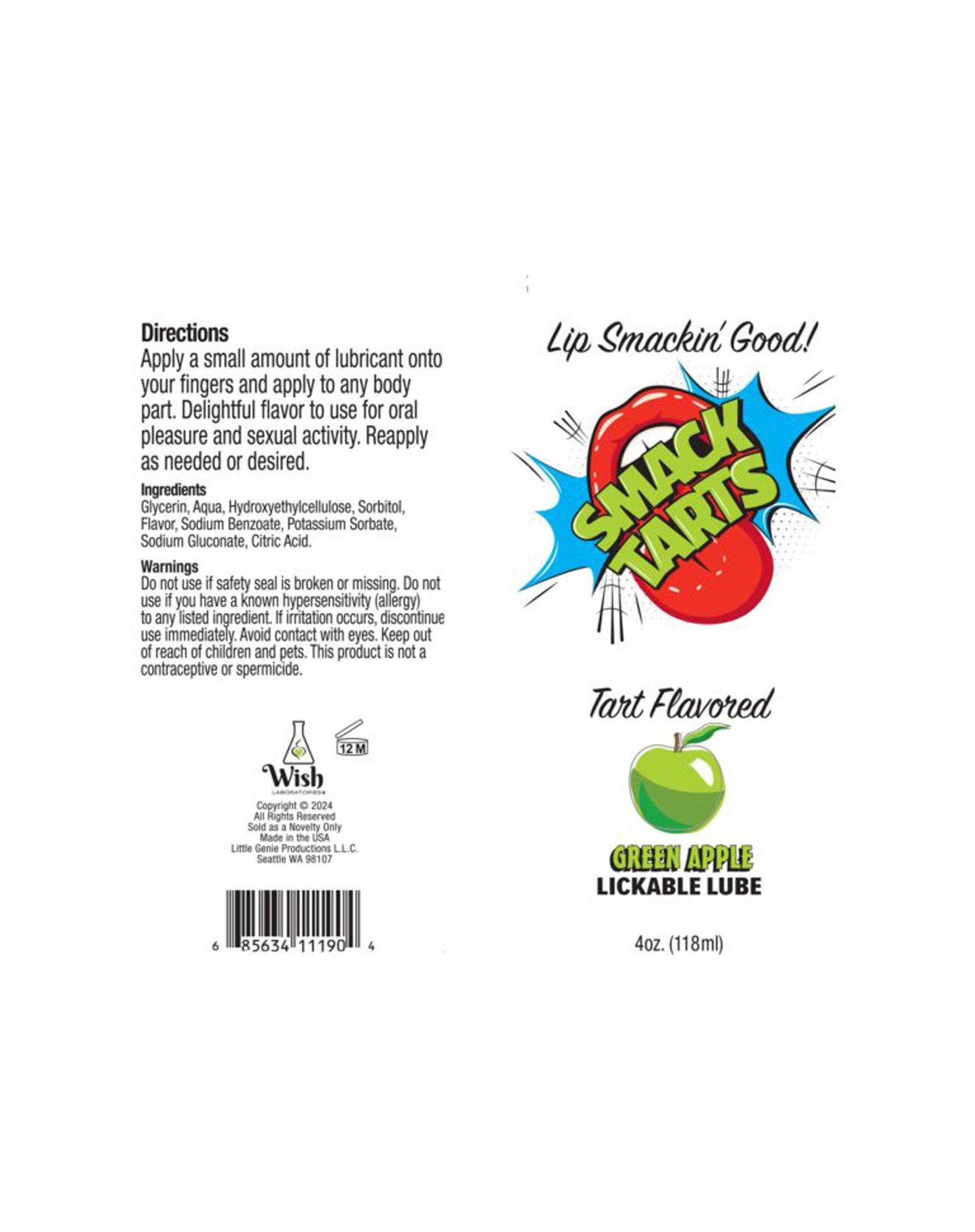 Smack Tarts Sour Green Apple Flavoured Lubricant 120ml Tube Default Title > Lube > Flavoured