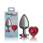 Cheeky Charms Gunmetal Butt Plug with Heart Red Jewel Large > Anal Range > Jewel Butt Plugs