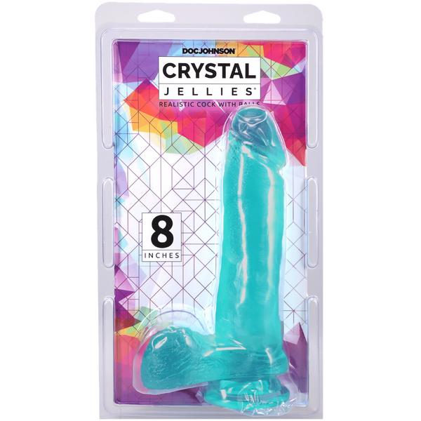 Crystal Jellies Veined Cock with Balls 8 Inch Teal in packaging