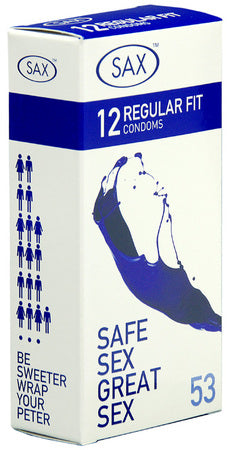 Sax Condoms Regular – 53mm Nominal Width Latex Condoms Pack of 12 Secondary image
