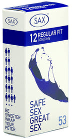 Sax Condoms Regular – 53mm Nominal Width Latex Condoms Pack of 12 One Size > Essentials > Condoms