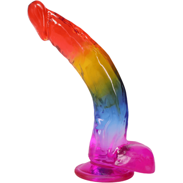 Crystal Jellies Rainbow Dong with Balls 9.5 Inch, angled view