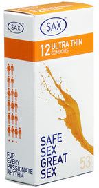 Sax Condoms Regular – Ultra Thin 53mm Nominal Width Latex Condoms Pack of 12 One Size > Essentials > Condoms