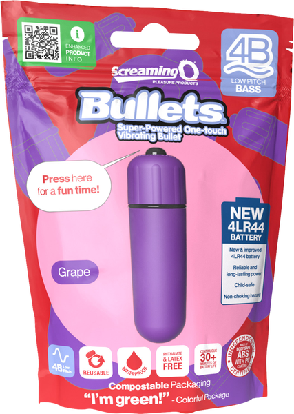Screaming O Bullets 4B Low Pitch Bass – Compact Silky Vibrator with Powerful Motor and Long-Lasting Batteries > Vibrators > Mini Vibrators