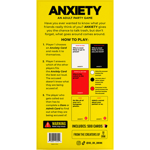 Anxiety Party Card Game for Adults – Social Game for 4+ Players Ages 17+ > Novelties > Card Games
