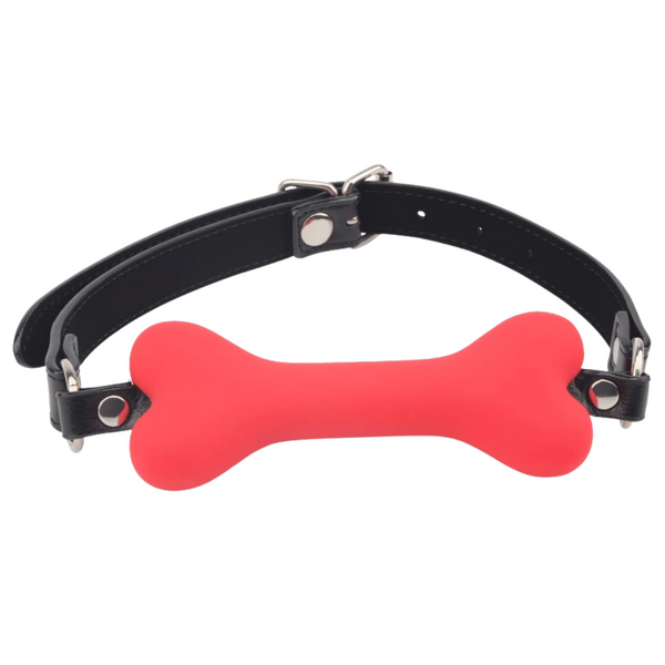 Fully Adjustable Soft Texture Bone Bit Ball Gag - Red Secondary image
