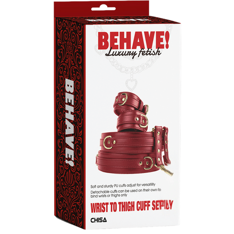 Wrist to Thigh Cuff Set – Adjustable PU Cuffs Restraint Set > Bondage Gear > Restraints