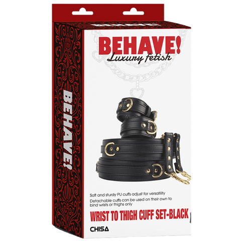 Wrist to Thigh Cuff Set – Adjustable Soft PU Cuffs Restraint Set > Bondage Gear > Restraints