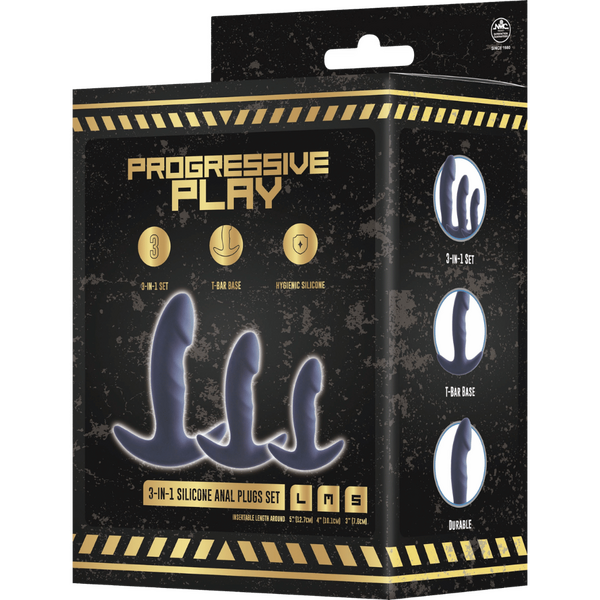 Silicone Anal Plug Set - 3In1 TBar Design With 7 10 12 cm Lengths > Anal Range > Butt Plug Kits