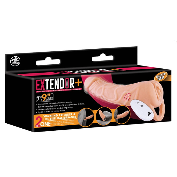 Extendor+ 9 Inch Flesh Extension Sleeve – Vibrating Penis Extender Sleeve with Wireless Remote Control > Sex Toys For Men > Penis Sleeves