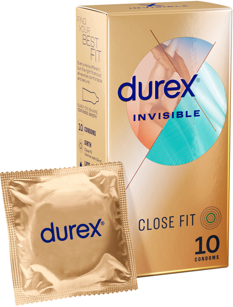 Durex Invisible Close Fit – Ultra-Thin Natural Rubber Latex Condoms 10 Pack One Size > Essentials > Condoms