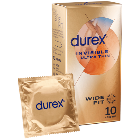 Durex Invisible Wide Fit – Extra Thin 57mm Latex Condom 10 Pack One Size > Essentials > Condoms