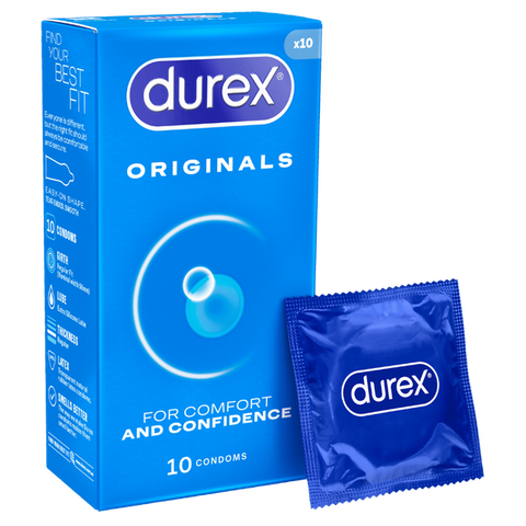 Durex Originals Easy-On Shaped Condoms – Comfortable Lubricated Latex Condoms 10 Pack One Size > Essentials > Condoms
