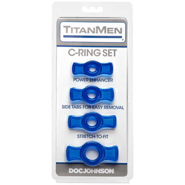 TitanMen Tools Flexible Cock Ring Set – 4 Piece Stretch Fit 0.4 to 0.75 Inch Blue > Cock Ring > Sets Main image