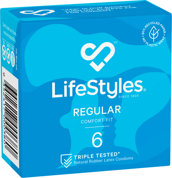 LifeStyles Regular Easy-Fit 54mm Nominal Width Latex Condoms 6 Pack Secondary image