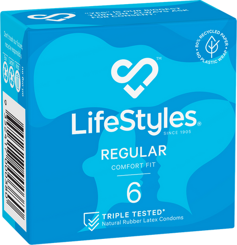 LifeStyles Regular Easy-Fit 54mm Nominal Width Latex Condoms 6 Pack One Size > Essentials > Condoms