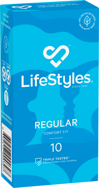 LifeStyles Regular – Easy-Fit Lubricated Latex Condoms 54mm 10 Pack Default Title > Essentials > Condoms