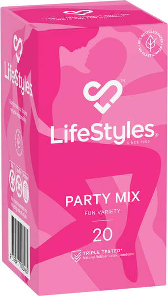 LifeStyles Party Mix – Assorted Flavoured Textured Condoms 53mm 20 Pack Secondary image