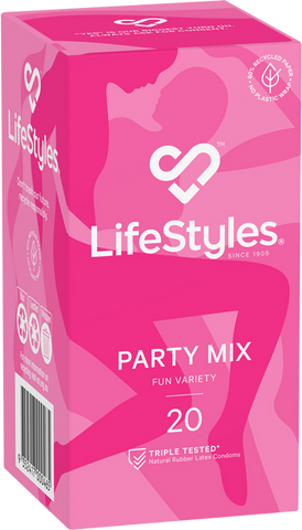 LifeStyles Party Mix – Assorted Flavoured Textured Condoms 53mm 20 Pack One Size > Essentials > Condoms