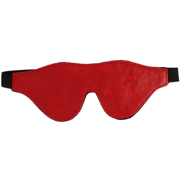 Red sleep mask with black straps on a white background
