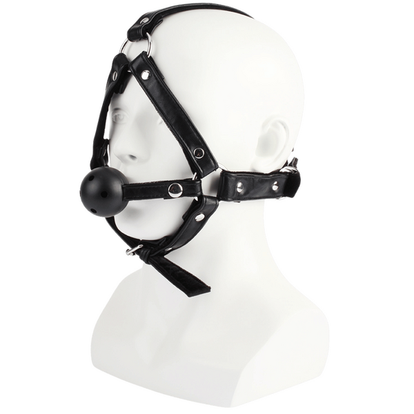 Head Harness With Ball Gag - Nickel-Free Metal Adjustable Pu Leather > Bondage Gear > Gags and Bits