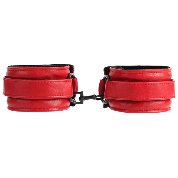 Noir Padded Vegan Polyurethane Faux Leather Ankle Cuffs - Red > Bondage Gear > Restraints Main image
