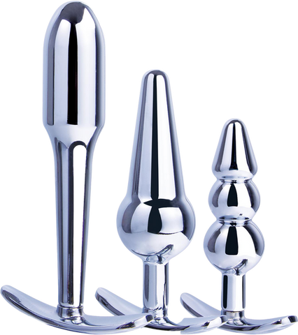 3 in 1 Metal Butt Plug Kit – High Gloss Finish Metal Butt Plugs > Anal Range > Butt Plug Kits