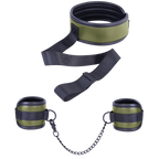 Adjustable Brown Collar with Handcuffs – Velcro Lock, Webbing Strap, 22.4cm Chain > Bondage Gear > Restraints