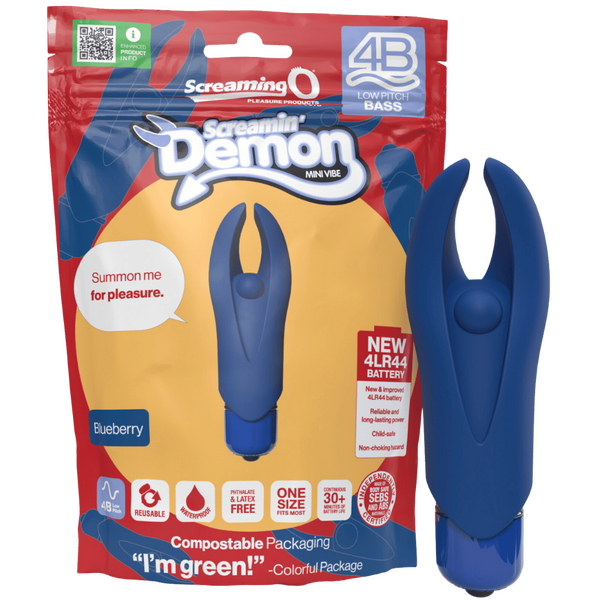 Demon 4B Low Pitch Bass – Deep-Rumbling 5-Speed Vibrator with Silicone Horns Blue > Vibrators > Mini Vibrators