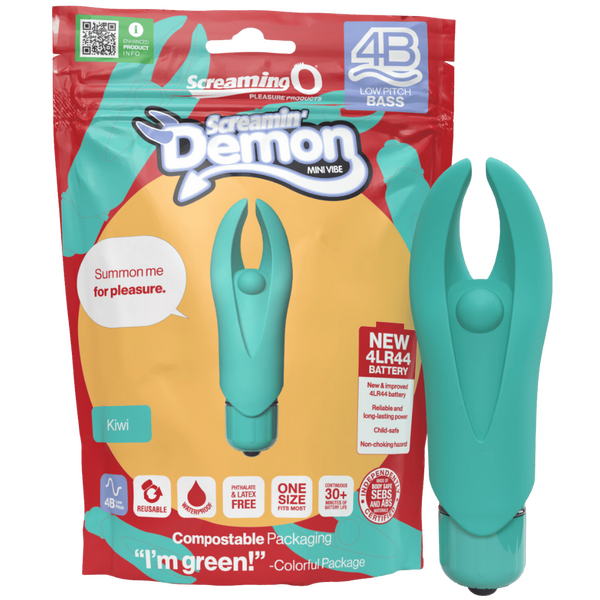 Demon 4B Low Pitch Bass – Deep-Rumbling 5-Speed Vibrator with Silicone Horns Green > Vibrators > Mini Vibrators