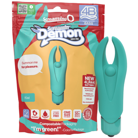 Demon 4B Low Pitch Bass – Deep-Rumbling 5-Speed Vibrator with Silicone Horns Green > Vibrators > Mini Vibrators