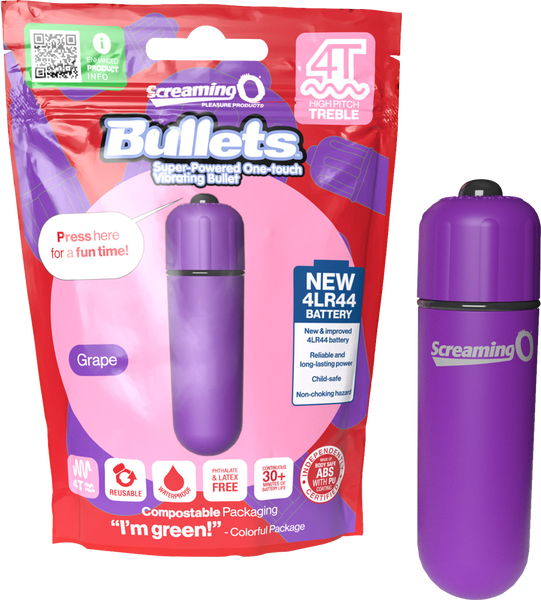 Screaming O Bullets 4T High Pitch Treble – Waterproof Vibrating Bullet with 4LR44 Batteries Grape > Vibrators > Mini Vibrators