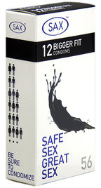 Sax Bigger Fit Pack 12 – 56mm Nominal Width Latex Condoms One Size > Essentials > Condoms