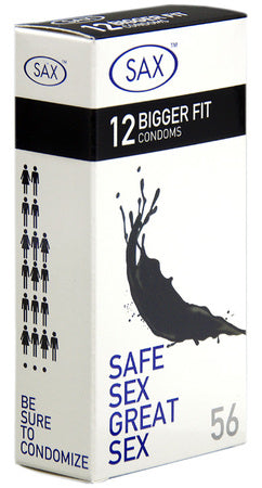 Sax Bigger Fit Pack 12 – 56mm Nominal Width Latex Condoms One Size > Essentials > Condoms