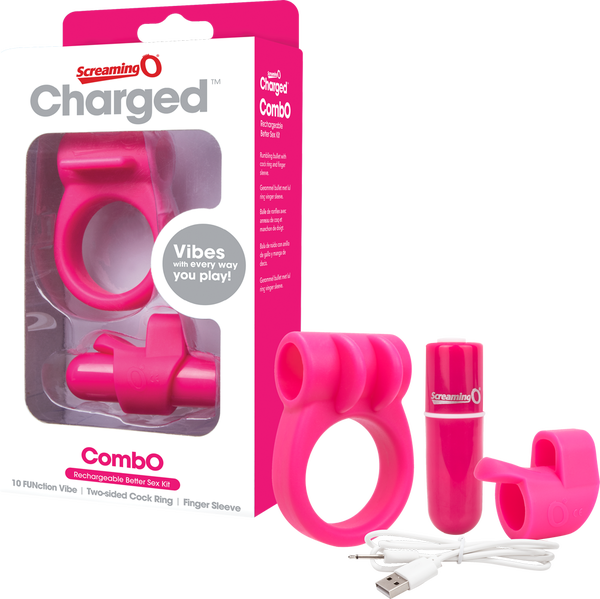 Charged Combo Kit 1 – Body-Safe Silicone Cock Ring and Fingertip Sleeve Kit Pink > Sex Toys > Couples Toys