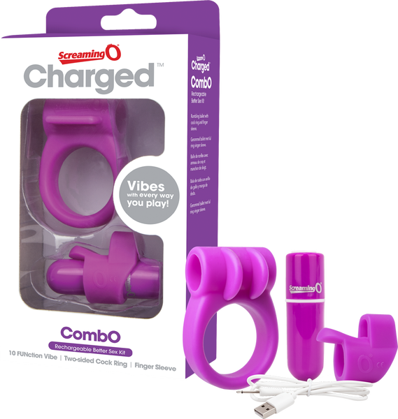 Charged Combo Kit 1 – Body-Safe Silicone Cock Ring and Fingertip Sleeve Kit Purple > Sex Toys > Couples Toys