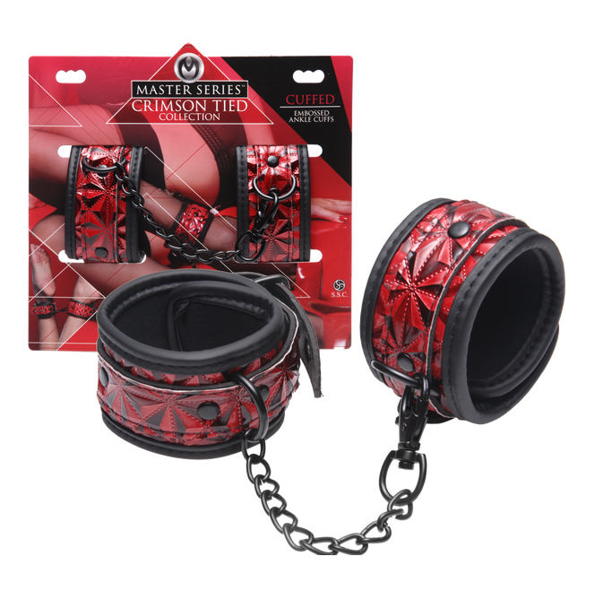 Crimson Tied Embossed Ankle Cuffs – Adjustable Bondage Accessories Secondary image