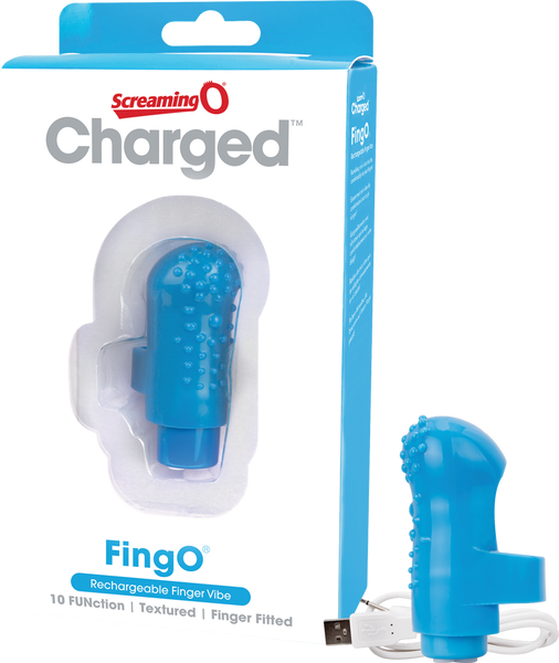 Charged Fing O Rechargeable Mini Finger Vibrator with Vooom Technology Silicone and ABS Blue > Vibrators > Finger Vibrators