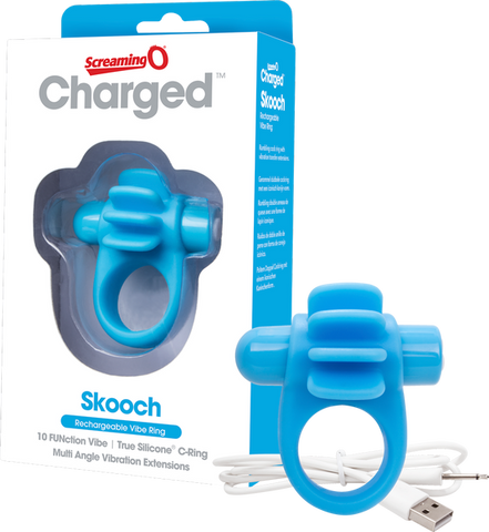 Skooch Charged – Rechargeable Vibrating Cock Ring with Textured Stimulation Blue > Sex Toys > Couples Toys