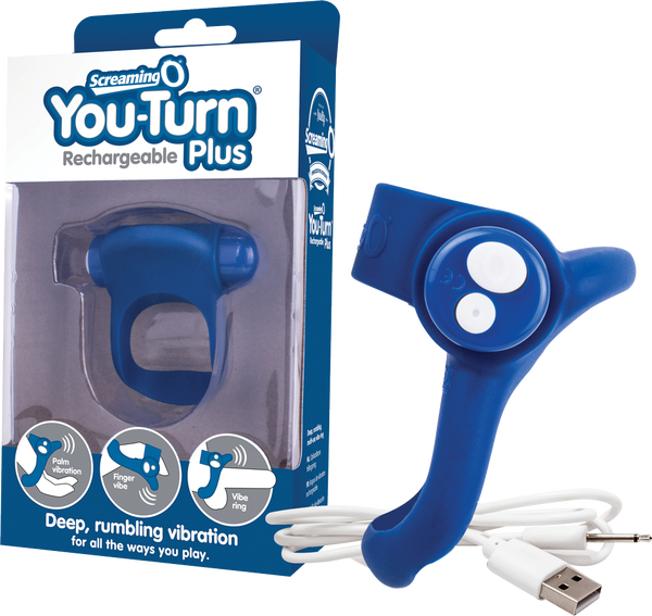 Charged You-Turn Plus – Rechargeable Silicone Vibrating Cock Ring Blue > Cock Ring > Vibrating