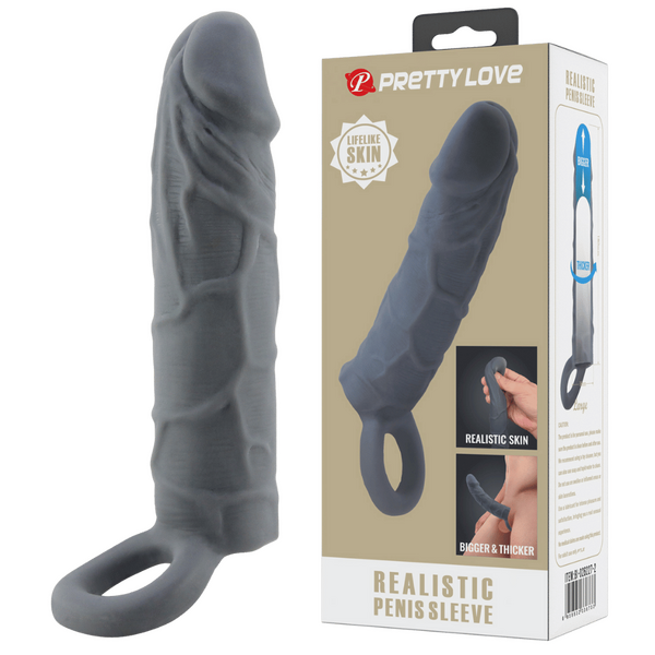 Realistic Spearhead Veiny Penis Sleeve – Enlargement Sleeve with Strap One Size > Sex Toys For Men > Penis Sleeves