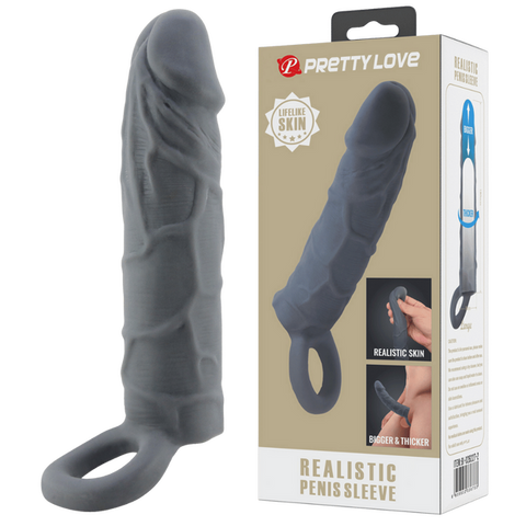 Realistic Spearhead Veiny Penis Sleeve – Enlargement Sleeve with Strap One Size > Sex Toys For Men > Penis Sleeves