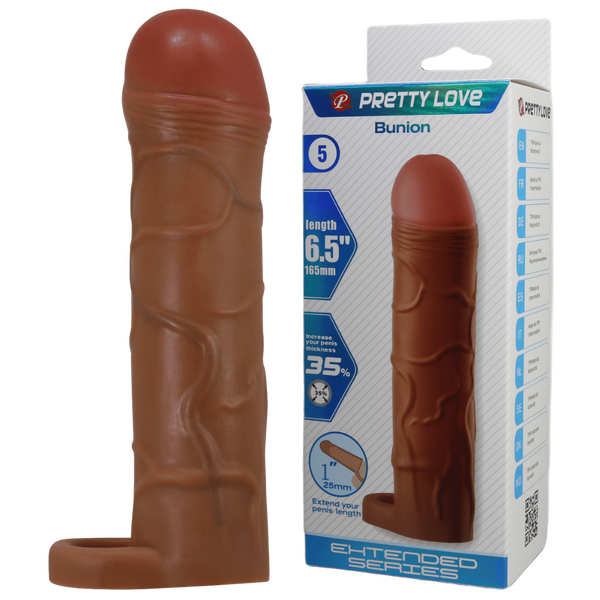 Bunion 6.5 Inch Cock Sleeve – Stretchy TPR Penis Sheath with Ball Ring Tan > Sex Toys For Men > Penis Sleeves