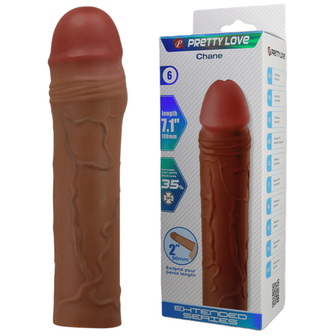 Chane 7.1 Inch Penis Extender Sleeve – Ultra Realistic Textured Sleeve Tan > Sex Toys For Men > Penis Sleeves