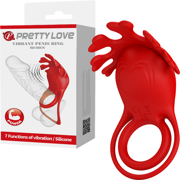 Pretty Love Ruben – Rechargeable 7 Function Vibrating Cock Ring Red > Sex Toys > Couples Toys